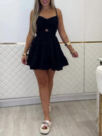 Tie-Strap Ruffle Mini Dress