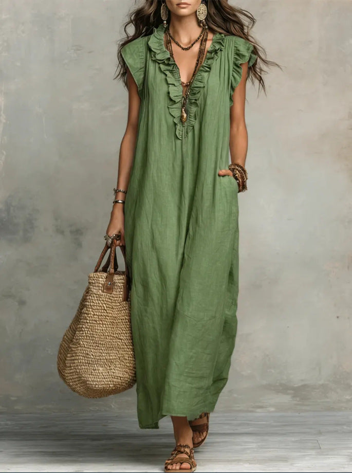 Summer Ruffle Dress With Pockets Women's Spring Elegant Casual Sleeveless A-Line Shift Dresses