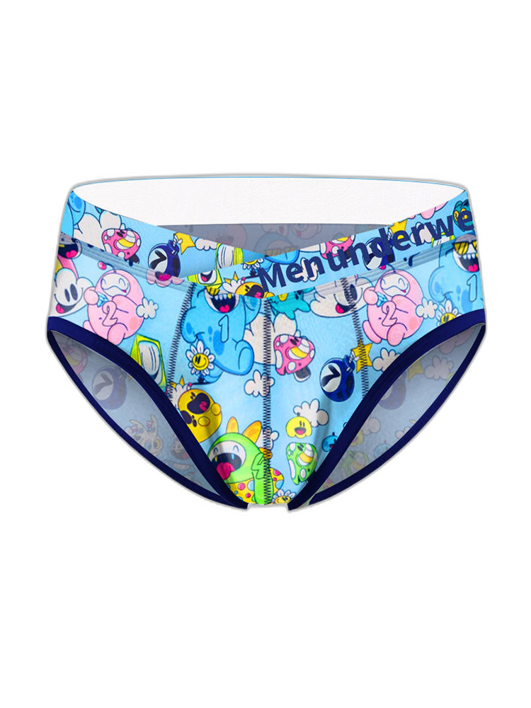 2 Pack Men's Playful Cartoon No-Tag Comfortable and Breathable Briefs