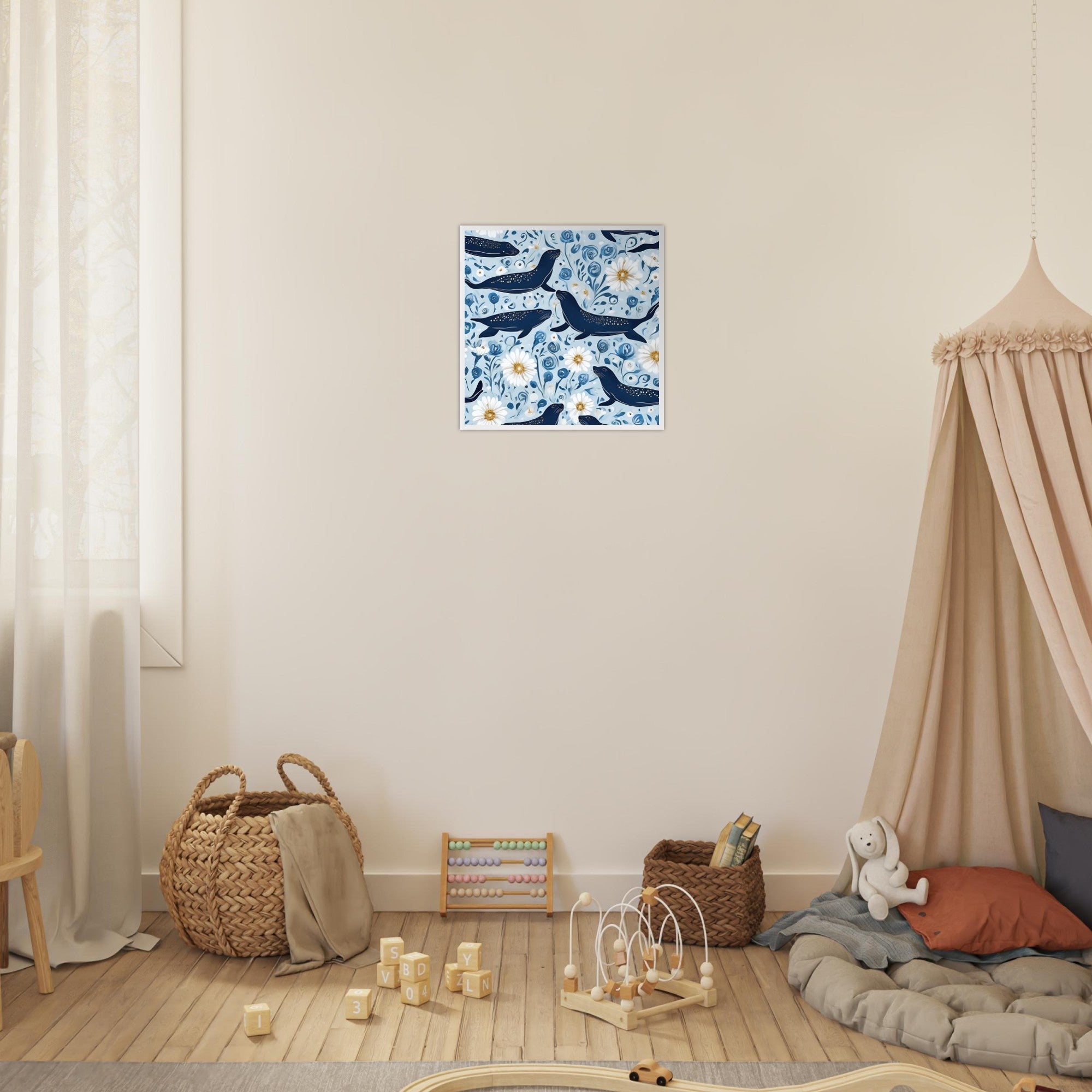 Whimsical Seal and Daisy Framed Wall Art
