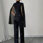 Round Neck Chiffon Lantern Sleeve Patchwork Jumpsuit