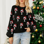 Brocade Cute Puff Sleeve Christmas Sweater