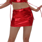 Gold-foil Patent Leather Sheath Skirt, Women's