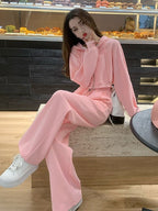 New Stylish Casual Sporty Hoodie And Wide-leg Pants Set For Petite Figures