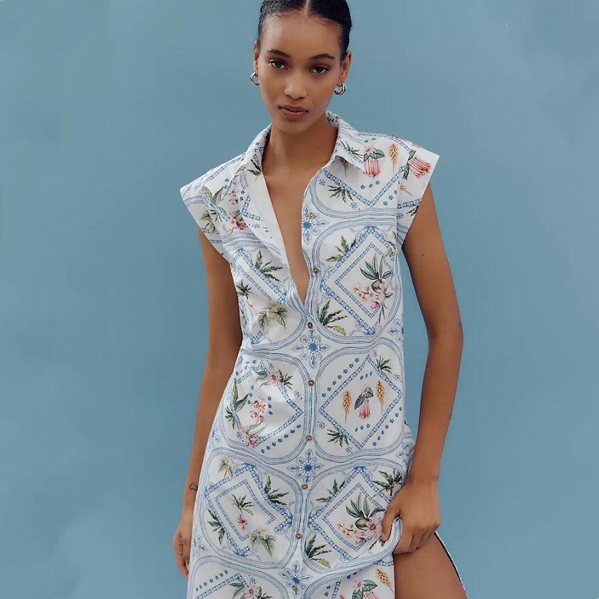 Vintage Cap Sleeve Button Front Midi Dress