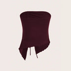 Women's Summer New Arrival Drawstring Slit Asymmetrical Waffle-Texture Slim-fit Tube Top Bustier