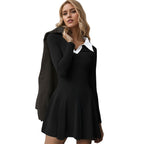 Contrastcolor Faux Twopiece Knit Dress With Long Sleeves And An Aline Skirt