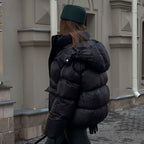 Women's Cottonpadded Overcoat Jacket Square Pocket Cushion Warm Hooded Cotton