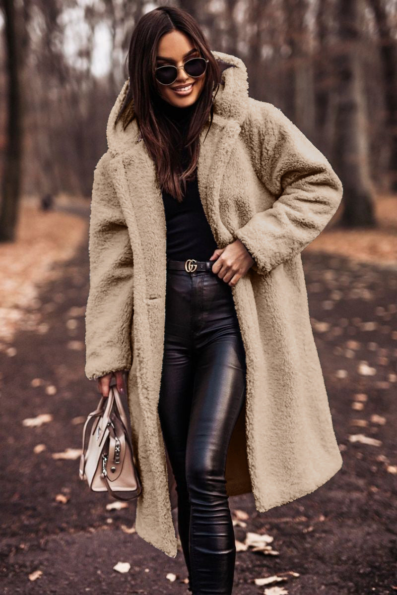 Autumn Winter Fashion Elegant Long Coat Woman Plush Warm Faux Fleece Coat Women Teddy Jacket Female Teddy Coat Outwear Ladies
