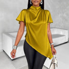 Women's Solid-color Loose-fitting Casual Top With An Asymmetrical Hem