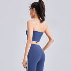 Juyitang Peach-Line Yoga Set High-Elastic Strappy Tank Top And High-Waist Pants Combo