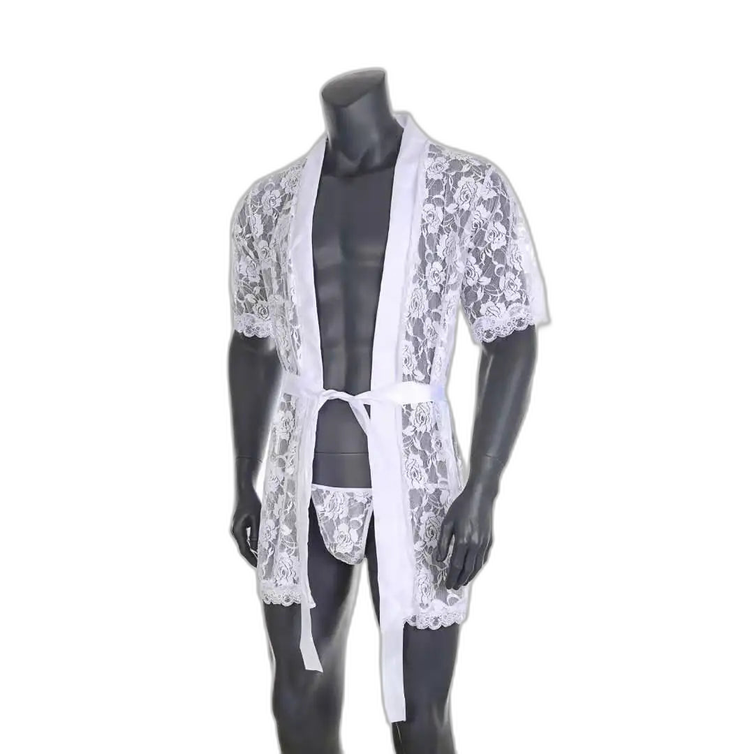 Masculine Lace Thong + Bathrobe Set