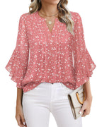 Lotus Leaf 34 Sleeve Top Solid Color Fashion