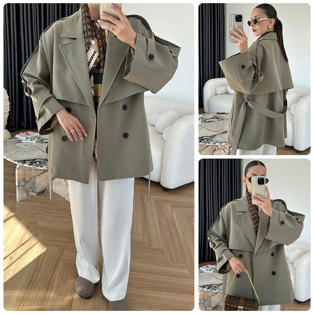 Turn-down Collar Fitted Waist Figure-flattering Elegant Single-breasted Trench Coat