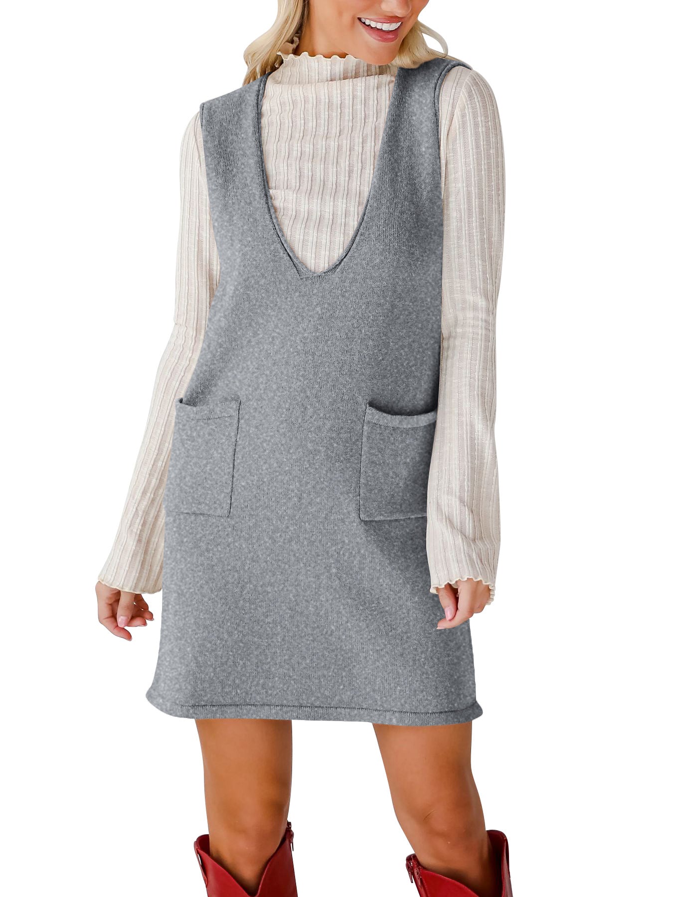 Casual Pocket Sweater Suspender Skirt