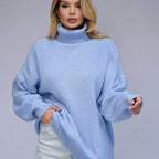 Women's Solid Color Casual High Neck Pullover Sweater