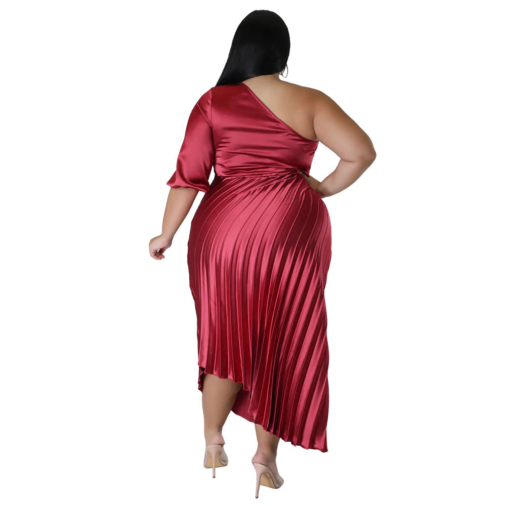 Fashionable And Sexy Off-the-shoulder Drawstring Pleated Dress