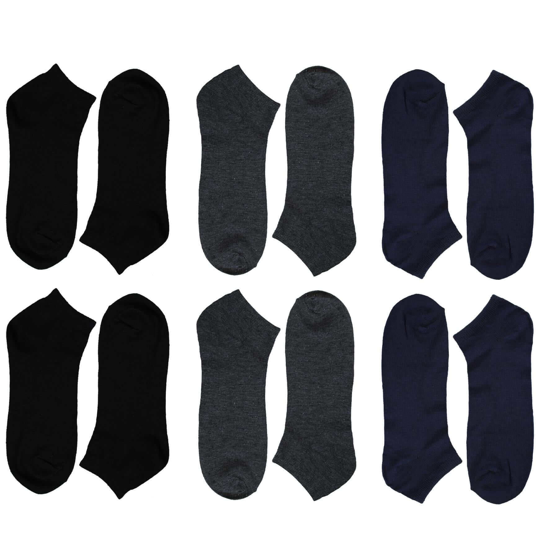 Sock Stack Men's Trainer Socks 6 Pairs Lightweight Cotton Blend Ankle With Arch Support Running Gym Wear Black White Navy Grey UK 6-11 EUR 39-45