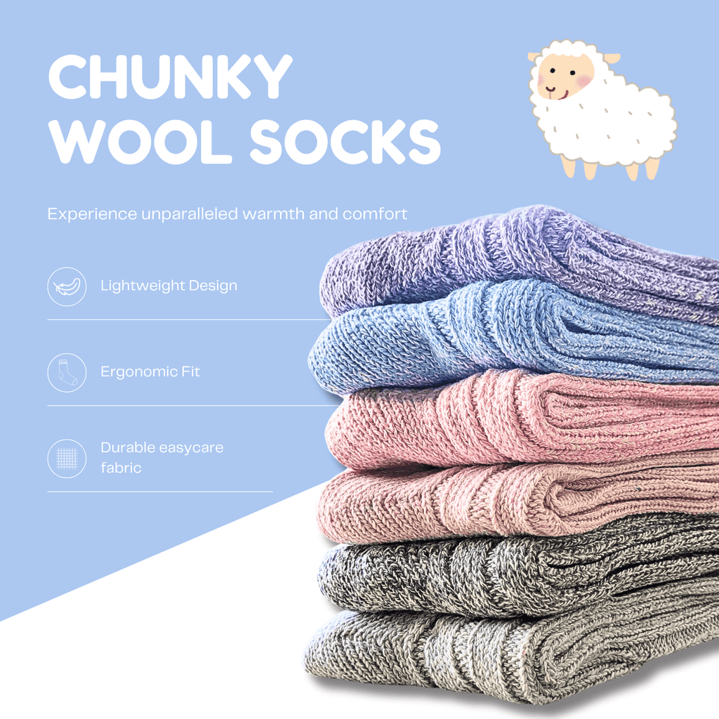 Sock Stack Women's Chunky Wool Thermal Socks 6 Pairs UK 4-7 EU 37-40 Assorted Colours
