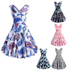 Retro Printed Maxi Sleeveless Dress Women