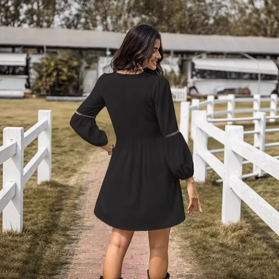 Women's Intellectual Casual Long-Sleeve V-Neck Dress