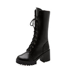 Thick Bottom Increased By Lace-up Booties All-match Middle Tube Motorcycle Boots