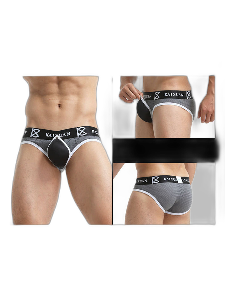 2 Pack Men's Sexy Mesh Front Opening Sponge Coaster Briefs