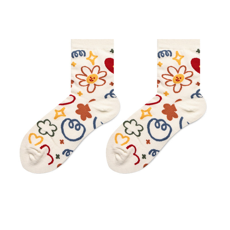 Socks Female Japanese Cute Cartoon Hand-painted  Stockings Korean Version