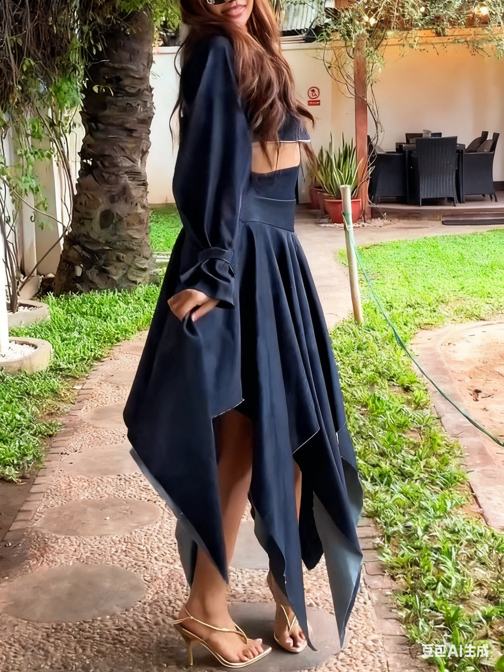 Chic Long-sleeved Cropped Jacket & Irregular Hem Denim Skirt Set