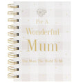 For a Wonderful Mum - Pink and White Checked Notebook with Diamante Heart