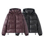 Thickened Warm Hooded Faux Leather Padded Cotton Coat For Women