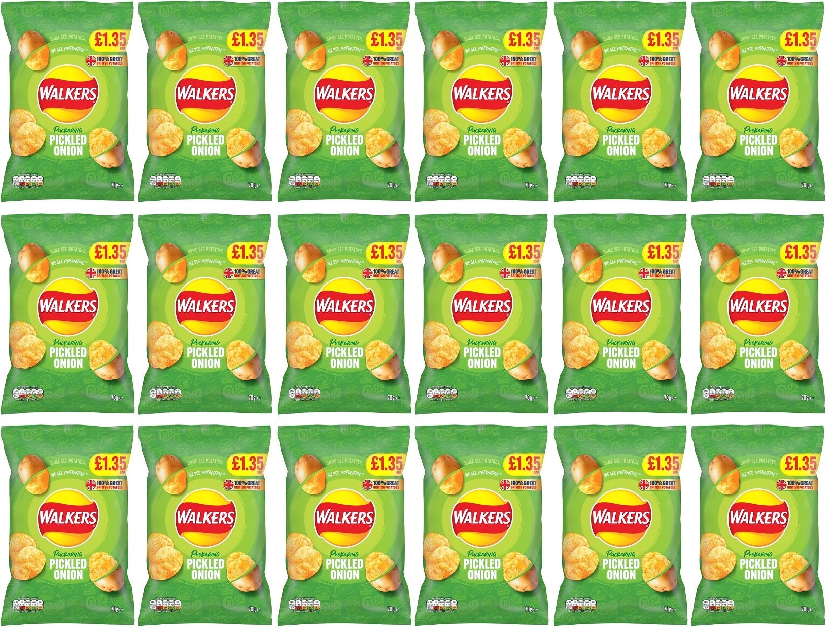 18 x Walkers Pickled Onion - 70GM