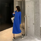 Loose-fitting Figure-flattering Long-sleeved Straight-cut Solid-color Dress