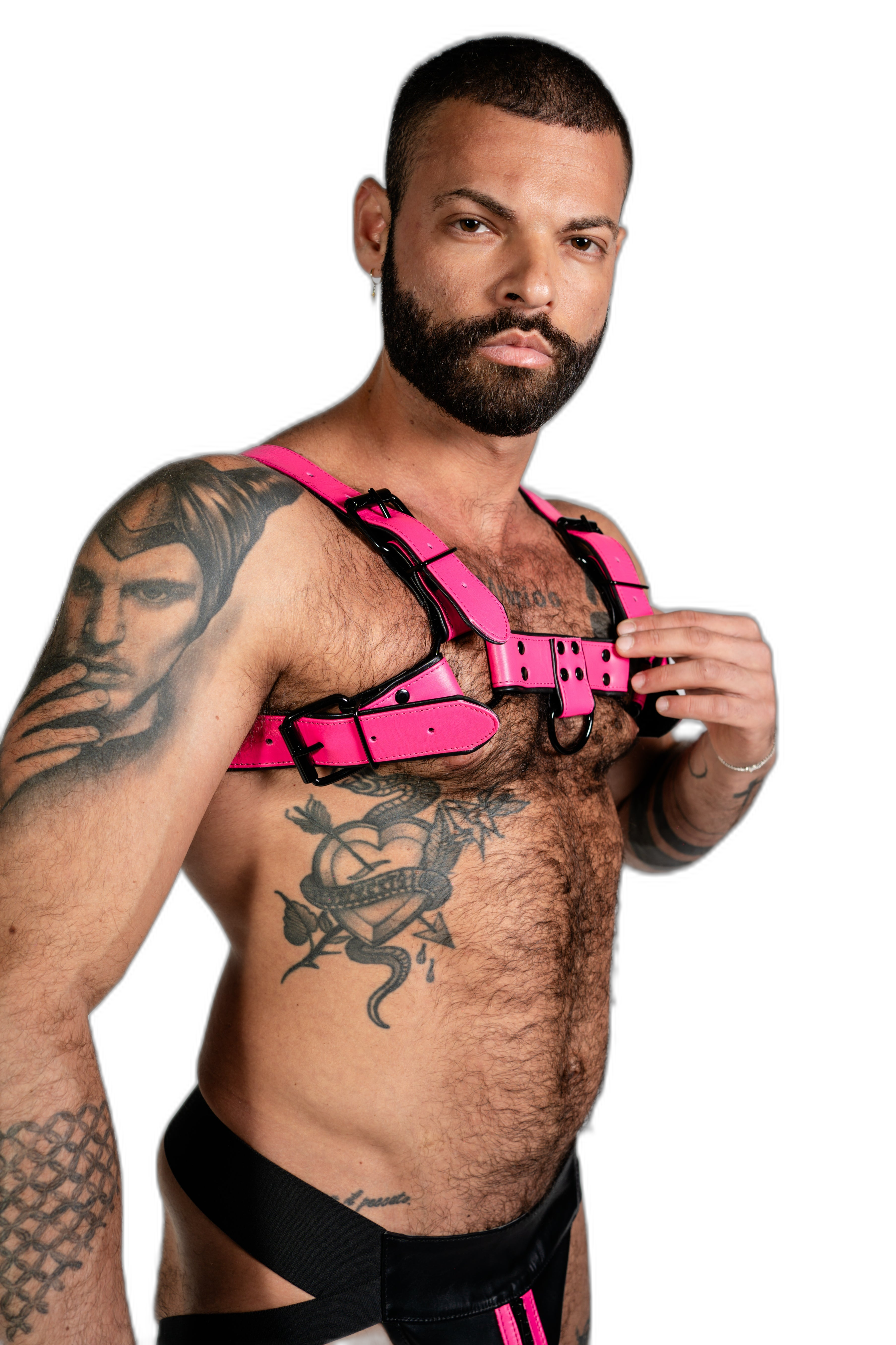 ruff GEAR Bold Leather Bulldog Harness Neon Pink