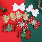 8pcs Christmas Reindeer & Sequin Bow Hair Clip Set - Cute Faux Leather Holiday Party Accessories for Women and Girls