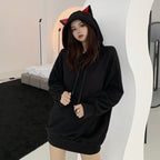 Winter hooded sweater black coat women loose