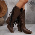 Fashion High Heel Tassel Embroidery Women's Leather Boots