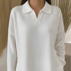 Women's Solid-Color Lapel Pullover Long-Sleeve Top