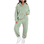 Women's Casual Solid-Color Fleece Hooded Long-Sleeve Top And Pants Set