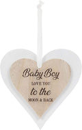 Double Wooden Heart Plaque Hanging Sign - Baby Boy Love You To The Moon & Back