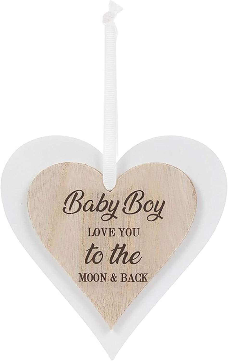 Double Wooden Heart Plaque Hanging Sign - Baby Boy Love You To The Moon & Back