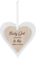 Double Wooden Heart Plaque Hanging Sign - Baby Girl Love You To The Moon & Back