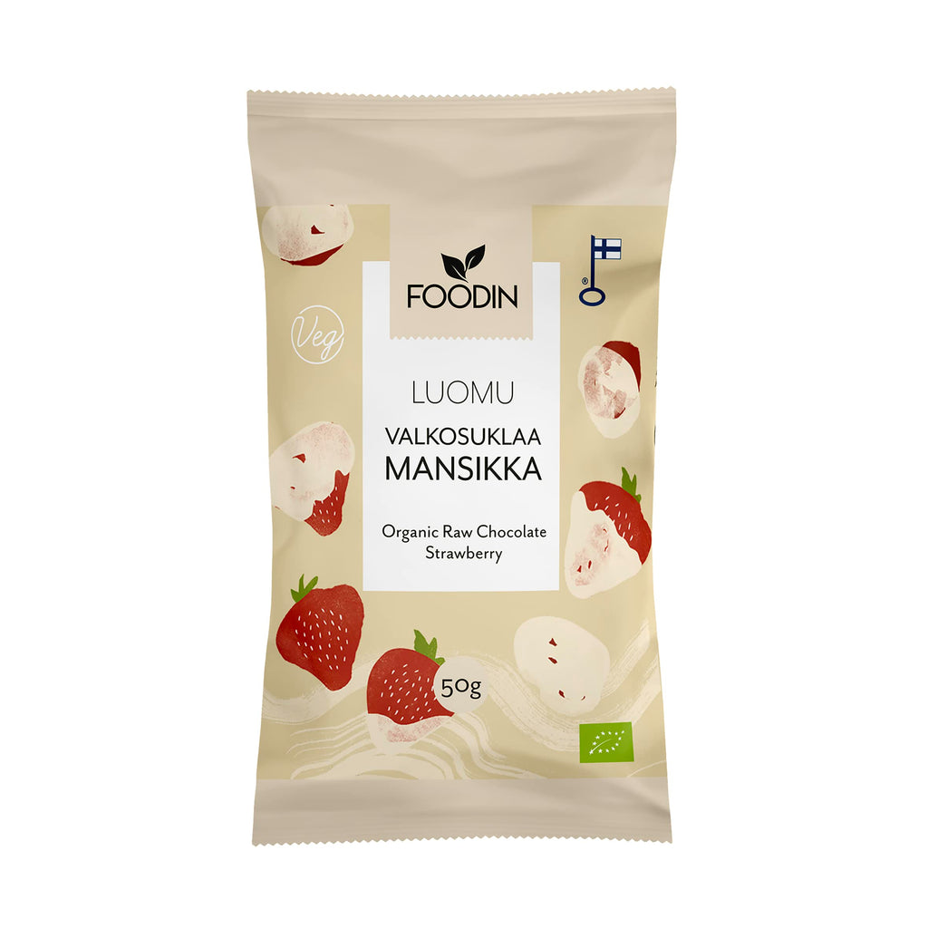 8 x Foodin Org Raw White Chocolate Strawberry - 50g