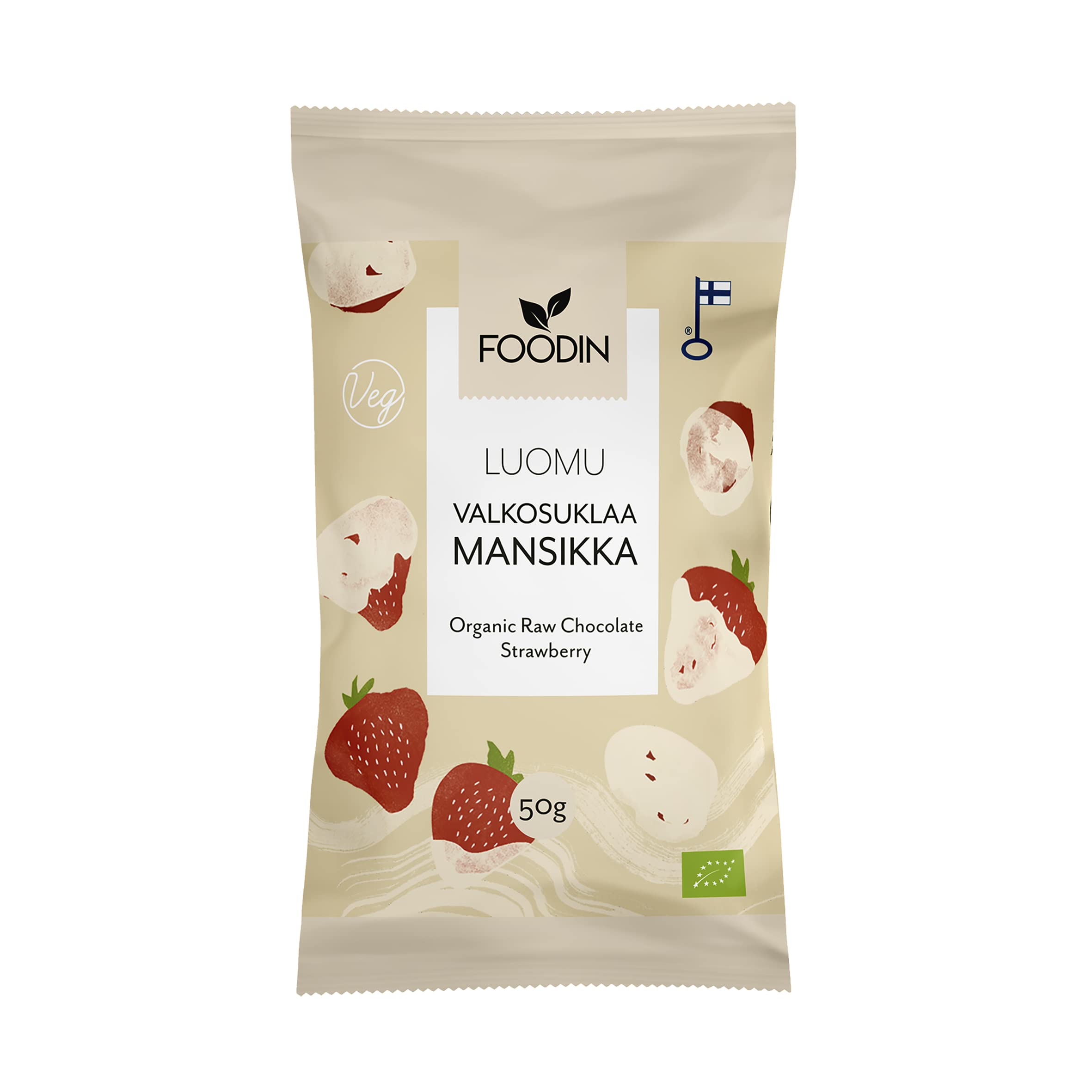 8 x Foodin Org Raw White Chocolate Strawberry - 50g