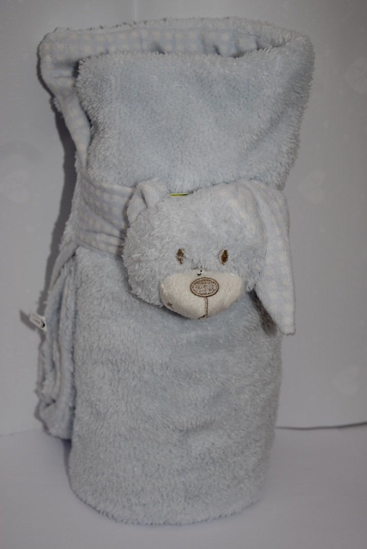 Pale Bue Teddy With Night Cap Huggable Baby Blanket Combo : - Set includes Plush Animal and Plush Animal Blanket