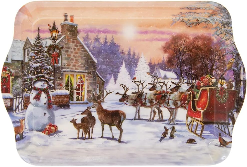 Leonardo Magic of Christmas Snow Scene Snowman Santa & Sleigh Woodland Animals Tray  large