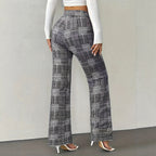 Houndstooth Wide-leg High-waisted Versatile Slim-fit Wool Straight-leg Pants