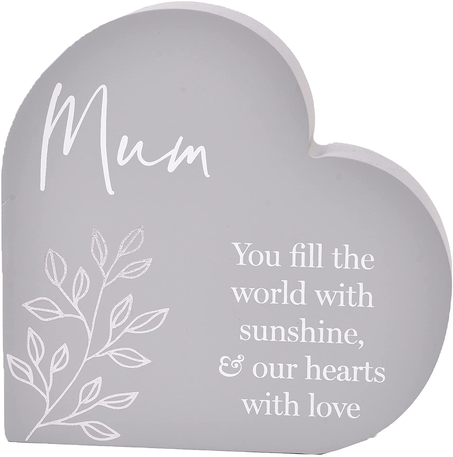 Widdop and Co Grey Heart MDF Plaque - Floral - Mum