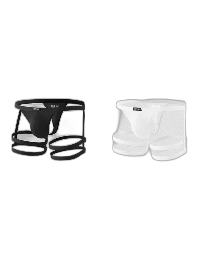 2 Pack Men's Low-Rise Sexy Thong with U-Pouch and Fixed Thigh Straps