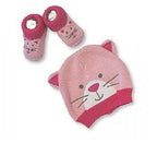 Baby, Boys, Girls, Knitted Hat and Booties Set Pink Cat Sky Blue Dog 100% Cotton (Embroidered)